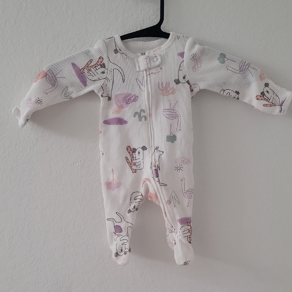 Charming White and Purple Footies with Long Sleeves and Zipper Closure